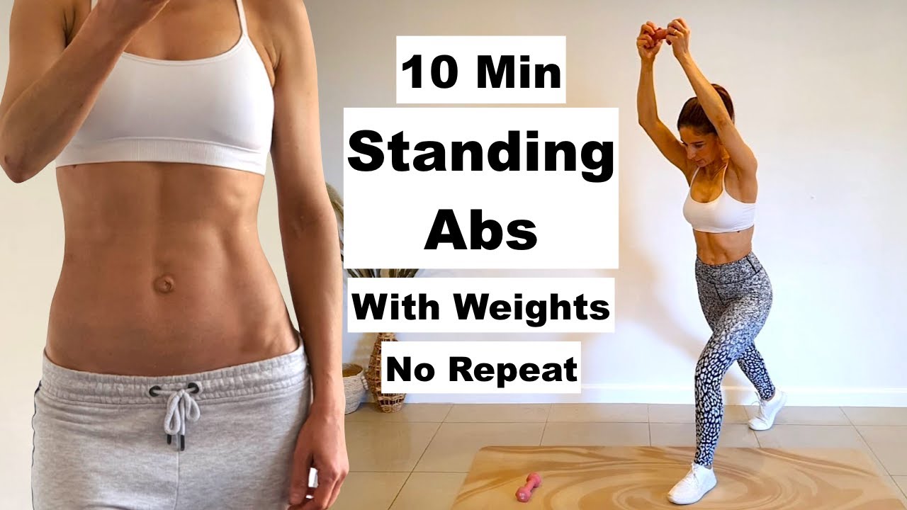 10 Min STANDING ABS Workout | With Lightweight Dumbbells | No Repeat ...