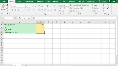 Use the HYPGEOM.DIST function to calculate the chances of winning the lottery (Excel 2016)
