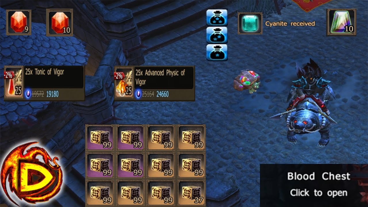 5 Blood Chest! 19x Max Level Ruby, Legendary Tonic! 11 ll Drakensang