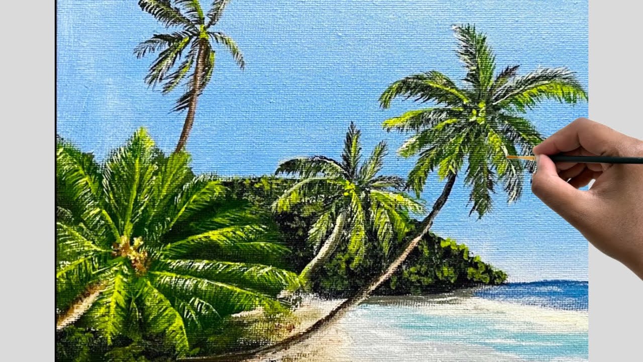 Ocean beach acrylic painting | Easy acrylic painting beach | Coastal acrylic paintings