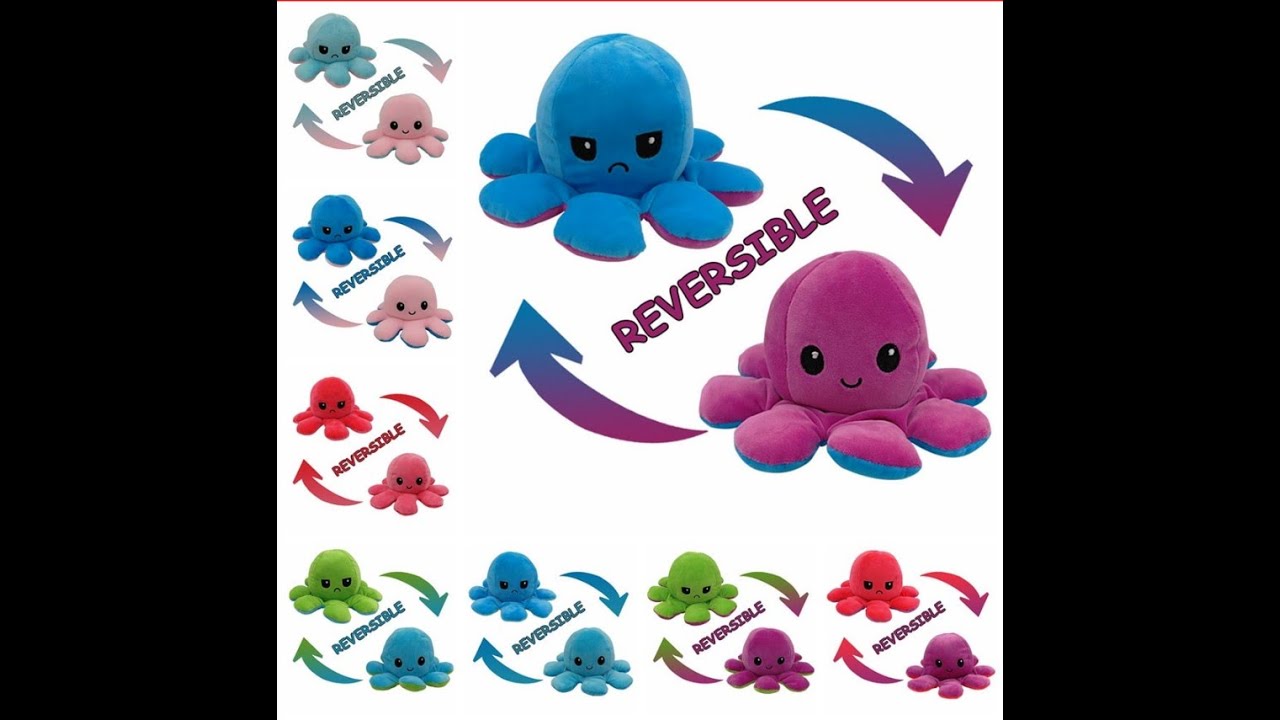 Reversible Flip Mood Octopus Animal Plush Toy Stuffed Double Cute Soft Baby Gift