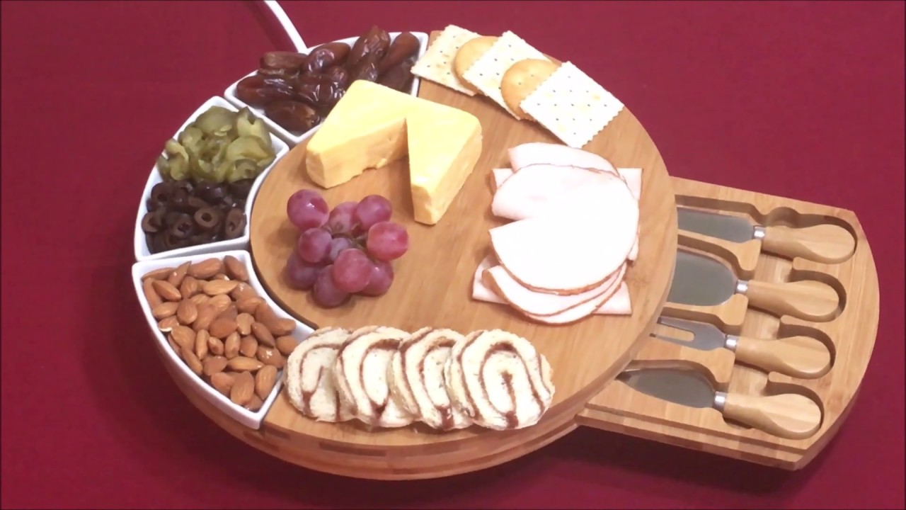 Bamboo Round Cheese Board with Cutlery Set by iBambooMart