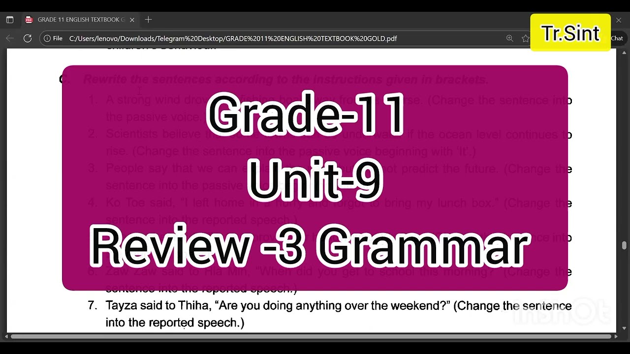 Grade-11 Unit-9 Review -3 Grammar Exercise 