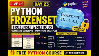 DAY 23 LIVE 🔥 Python Frozenset & Methods Explained | Immutable & Hashable Sets Python for Beginners