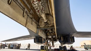 The monstrously powerful B-1B Lancer. Loading cruise missiles and giant precision bombs.