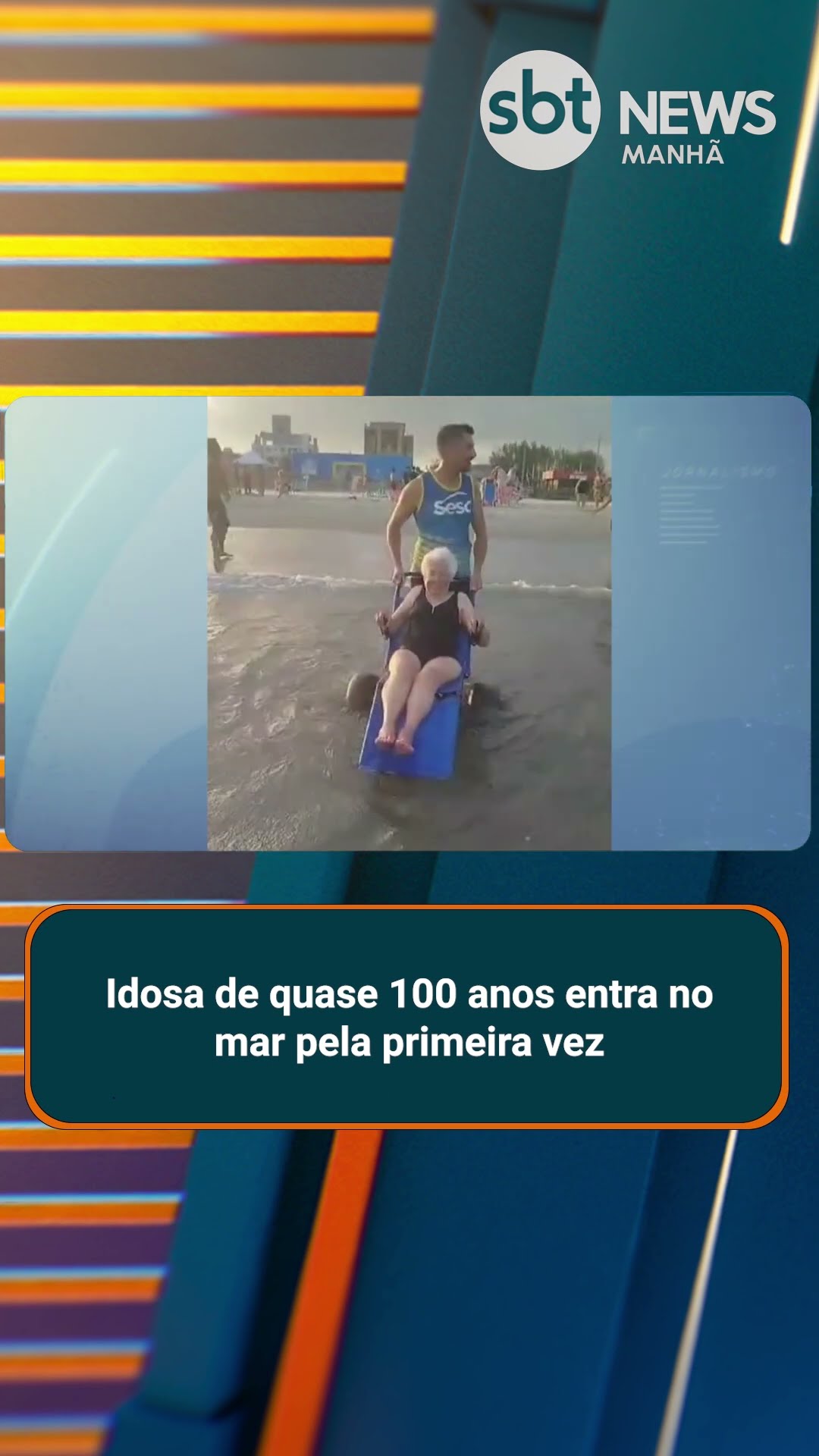 Idosa de quase 100 anos entra no mar pela primeira vez