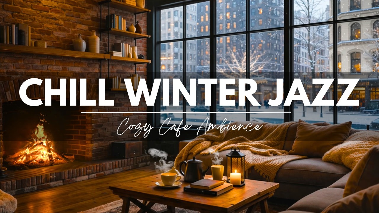 Chill Winter Morning at Cozy Cafe Ambience ⛄ Soft Jazz Background Music & Warm Fireplace to Relax