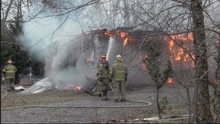 Cherokee County Alabama and Chattooga County Georgia Firefighters battle large house fire