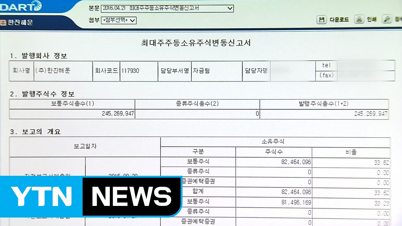 최은영 회장 한진해운 주식 처분 조사 착수 | YTN