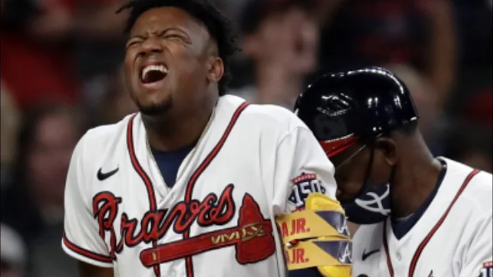 Ronald Acuna in serious pain after getting drilled...