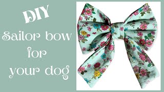 DIY: How to make dog sailor bow/with dog collar/free pattern!