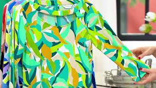 Susan Graver Printed Liquid Knit 3/4-Sleeve Top with Cutout Detail on QVC screenshot 5