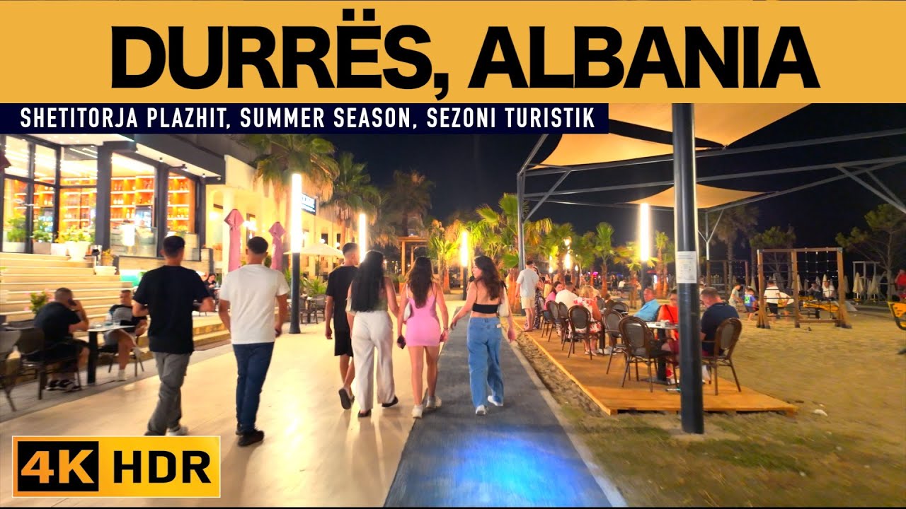 DURRËS, SHËTITORJA E PLAZHIT BUZË DETIT, SHËTITJE NË MBRËMJE, ME KOMENT, SUMMERTIME WALK [4K HDR]