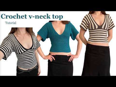 Crochet v-neck top tutorial - YouTube