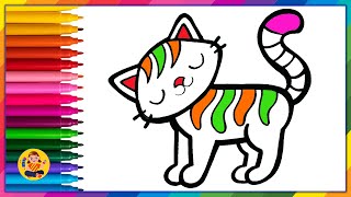 Draw Cute Cat Easy Step by Step for Kids and Toddlers 🐱🌈 How To Draw Cute Cat