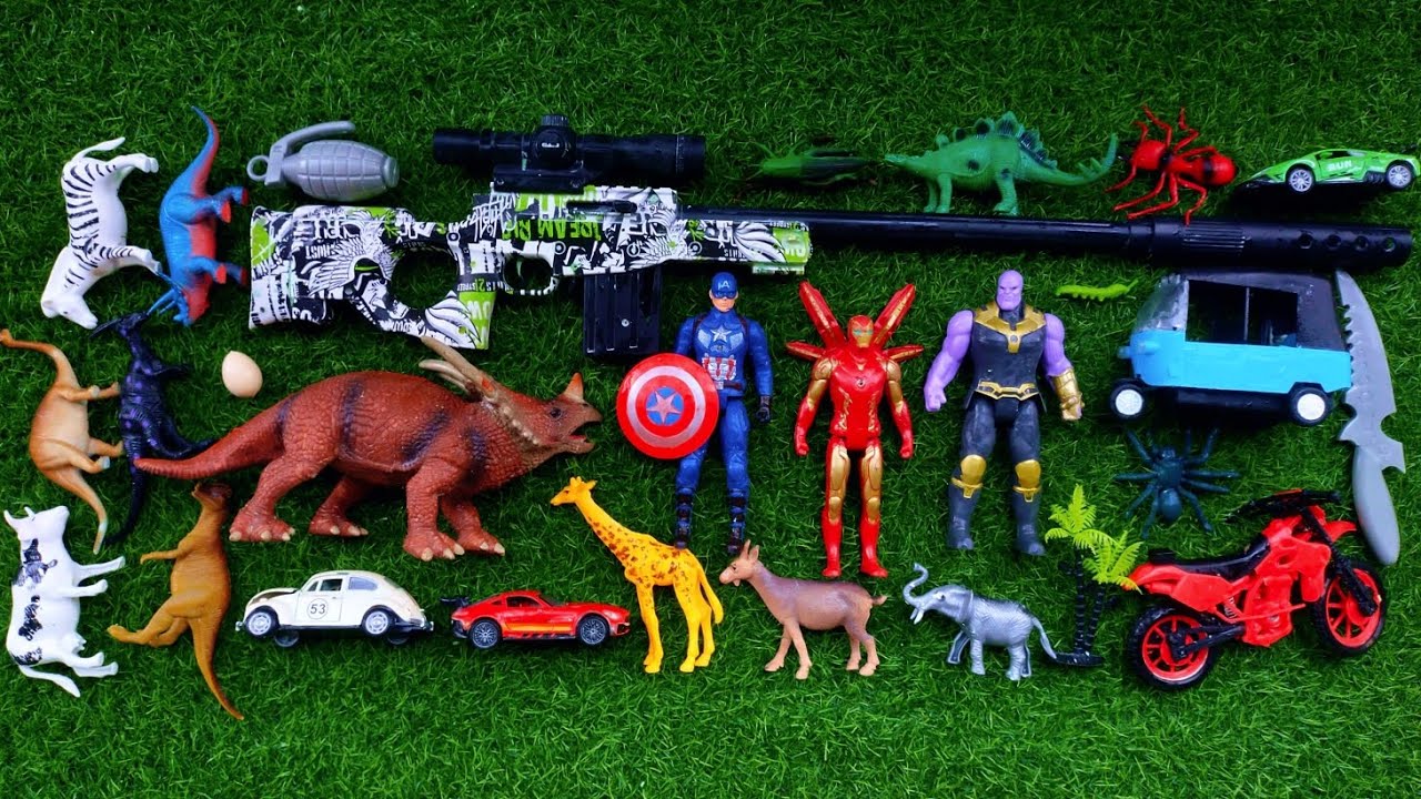 Mengumpulkan mainan: mobil balap/motor trail/bajay/Thanos/trisertops/kambing/gajah/sapi/iron-man