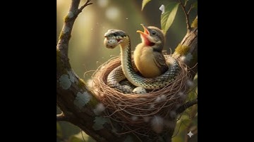 A snake attacked the bird nest #shortvideo #birds #ai