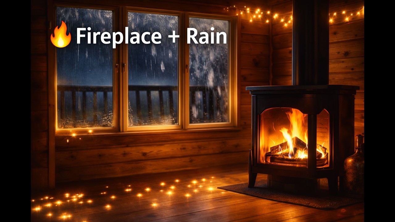 Cozy Cabin Fireplace & Rain Sounds 🔥🌧️ | Crackling Fire Ambience for ...