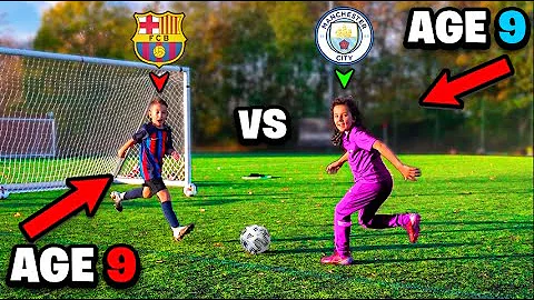 9 Year Old Girl vs 9 Year Old Boy Footballer.. KID...