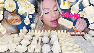 ASMR EATING WHITE CHOCOLATE, ICE CREAM, CANDY BARS 초콜릿, 과자 (EDIBLE SPOONS, KINDER, MILKA) MUKBANG 먹방