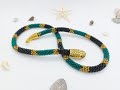 Смугаста смарагдова бісерна прикраса у вигляді змії / Striped emerald snake beaded jewelry