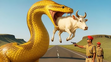 Emergency Rescue Team Saves Exhausted White Road Bull from Deadly Python Attack 🚨🐂🐍