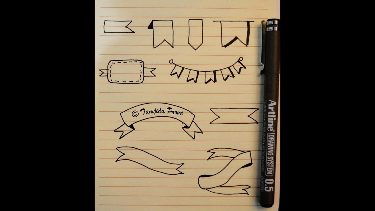 How to Draw 10 Easy Ribbon Banners for Bullet Journal YouTube