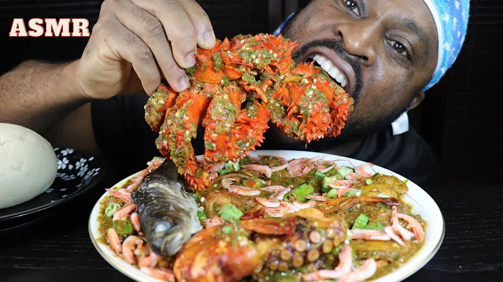 Mukbang Asmr Big Crab,Octopus,Seafood Okro Soup,Fish,Prawn,Crayfish,Snails & Pounded Yam.