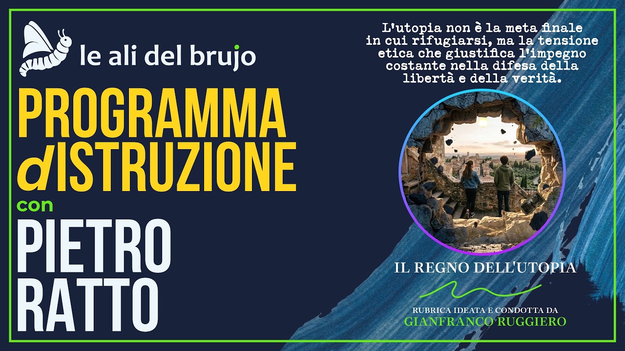 Pietro Ratto scrittore, saggista, storico, filosofo, insegnante e musicista, si laurea in “Filosofia, Analisi delle Lingue Naturali e Informatica” nel 1990, con una tesi in intelligenza artificiale applicata all’ambito musicale.
Nel 1995 si iscrive all’Ordine dei Giornalisti di Piemonte e Valle d’Aosta e lavora come giornalista conduttore e corrispondente radiofonico fino al 1999. 
Come saggista, giornalista d’inchiesta e scrittore, oltre ai molteplici articoli in rete, ha pubblicato svariati libri e romanzi vincitori di diversi premi letterari.
Pietro Ratto è molto attivo anche su Internet dove pubblica anche i contributi di vari studiosi “non allineati”, saggi e articoli nati da analisi dei documenti originali libere da ogni tipo di condizionamento. Gestisce, inoltre, il proprio sito ufficiale https://boscoceduo.it/
che comprende tra l'altro https://boscoceduo.it/incontrostoria e  il progetto https://boscoceduo.it/pro , un video blog sul quale gli abbonati possono trovare contenuti esclusivi di Pietro Ratto e videocorsi per la scuola.
Come musicista, Pietro Ratto è fondatore e leader degli ATON’S, gruppo di rock progressivo in attività dal 1977 al 2000. Fine musicista e compositore, dopo lo scioglimento del gruppo ha continuato a incidere, pubblicando quattro album da solista.
https://boscoceduo.it/contatti
https://boscoceduo.it/organizza-una-c...
   / @boscoceduo   

~~-~~~-~~-~- 
#ProgrammaDIstruzione #PietroRatto #CriticaScolastica #PensieroCritico #ScuolaEConformismo #EducazioneOAddestramento #RiformaDellaScuola #LibertàDiInsegnamento #SaggioDaLeggere #ConsapevolezzaEducativa #SistemaScolastico #EducazioneEOmologazione #SaggisticaItaliana #RiformaDellaScuola #ConsigliDiLettura #AnalisiSocioculturale

~~-~~~-~~-~- 
Benvenuti su Il Regno dell' Utopia! In questa rubrica esploriamo il punto d'incontro tra spiritualità e scienza, medicina olistica, storia alternativa e misteri non risolti. Un viaggio tra crescita personale, benessere naturale, sociologia, attualità e risveglio della consapevolezza. 
~~-~~~-~~-~- 

Gianfranco Ruggiero: 
Dal 3 agosto 2026 è entrato a far parte della meravigliosa redazione de Le Ali del Brujo capitanata da Francesco Polimeni 
Redazione: https://www.lealidelbrujo.it/redazione/

La sua collaborazione con il MediaWeb Le Ali del Brujo: 
https://youtube.com/playlist?list=PLPy5LJhuD8pw&si=H8PYc6yPRk7Dwl2W

Dove puoi seguirlo: 
sito: https://www.articolo21.eu/
youtube: https://www.youtube.com/@gianfranco.ruggiero 
telegram: https://t.me/articolo21eu 
e-mail: gianfranco.ruggiero.scrittore@gmail.com 
FaceBook: @Gianfranco Ruggiero  
FaceBook: @Articolo21 – Eventi in Libertà

~~-~~~-~~-~-
e-mail:                      redazionelealidelbrujo@gmail.com
FaceBook:                https://www.facebook.com/lealidelbrujo?locale=it_IT             
canale Telegram:    https://t.me/lealidelbrujo
Messaggi LIVE:       353.3515604
-~-~~-~~~-~~-~-
I contenuti pubblicati su questo canale hanno finalità esclusivamente informative, culturali e di intrattenimento.
Le opinioni espresse dagli ospiti e dai collaboratori sono esclusivamente personali e non riflettono necessariamente il pensiero del titolare del canale, che non esercita controllo editoriale preventivo sui contenuti realizzati da collaboratori esterni.
Il titolare del canale non si assume alcuna responsabilità per dichiarazioni, interpretazioni, affermazioni o valutazioni espresse dagli ospiti, in particolare su temi quali spiritualità, esoterismo, geopolitica, storia, attualità e questioni sensibili.
Nulla di quanto contenuto nei video deve essere inteso come consiglio professionale, legale, medico, finanziario o psicologico.
Alcuni contenuti possono rappresentare opinioni, ipotesi, interpretazioni simboliche o personali e non fatti accertati.
La visione dei contenuti implica l’accettazione integrale del presente disclaimer.