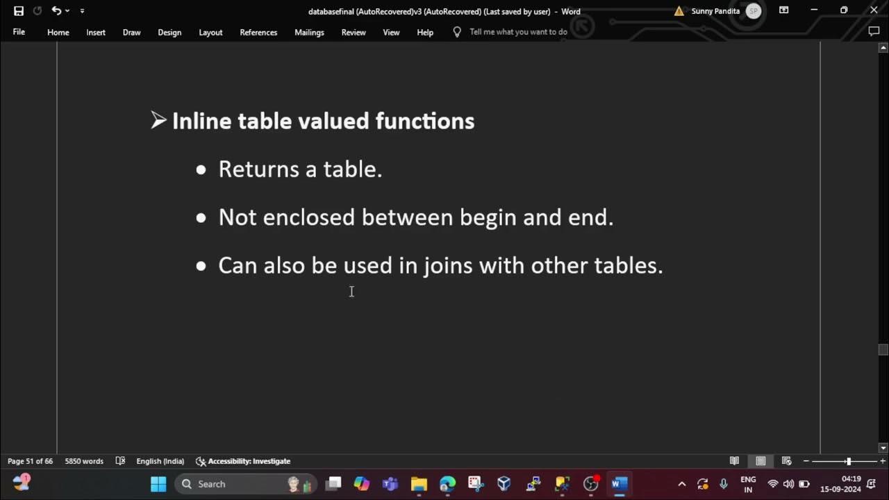 SQL Server Table Valued Function. Session 30 - YouTube