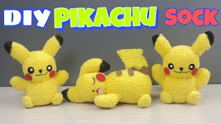 DIY Pikachu socks plush toy // How to make a cute Pokémon at home // 靴下でピカチュウのぬいぐるみを作る方法