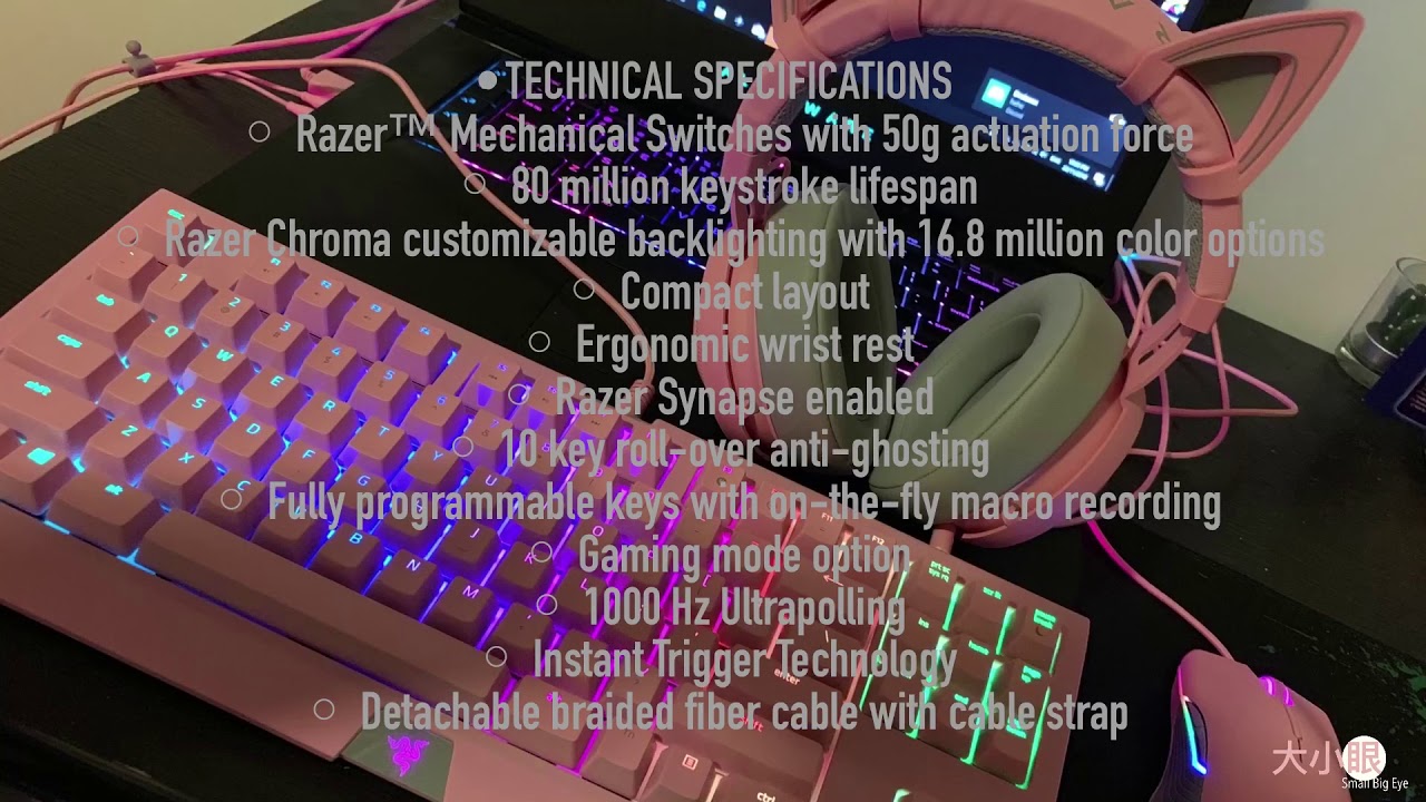 Razer Quartz V2 键盘粉晶版 开箱 Razer Blackwidow Tournament Chroma V2 Quartz Unboxing Youtube