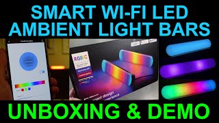 Smart Wi-Fi LED Light Bars Ambient Lighting Remote Phone App Alexa Control Unboxing Demo Review