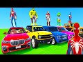 Spiderman cars monster trucks mega sea ramp challenge  superheroes jet motos car epic race  gta v