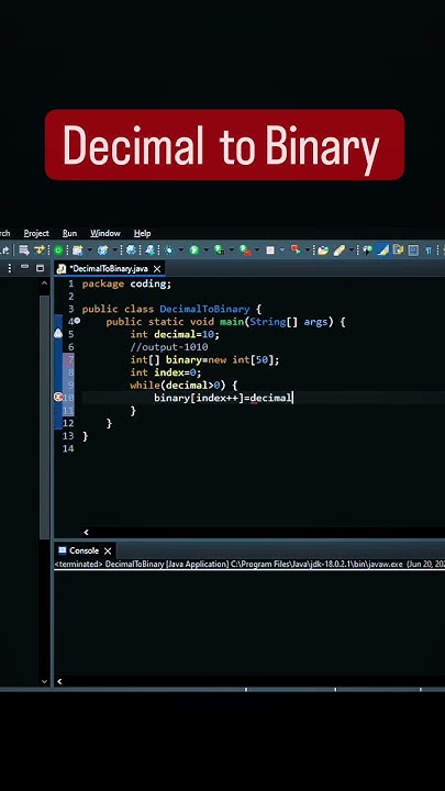 How to convert Decimal to Binary digits in java? #coding #java # ...