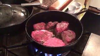 Vanessa shares her method for how to make juicy pan seared filet
mignon steaks. she demonstrates techniques on a gas garland range with
cast iron usi...