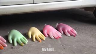 Labs:Crushing Crunchy & Soft Things by Car!EXPERIMENT CAR VS Hand water polo || 汽车轮胎碾压手形状气球 screenshot 4