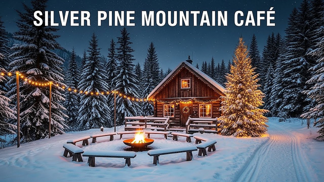 Romantic Christmas Jazz by the Fireplace 🎄 Snowy Hillside Terrace Café Ambience for Magical Winter