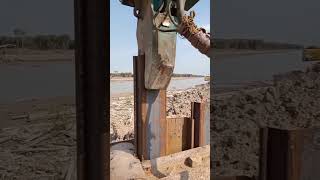 Piling Construction Shaking And Finally Embedding The Pile Into The Soil