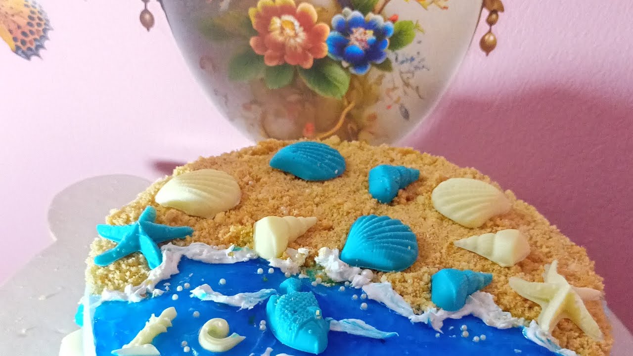 সমুদ্র বিলাস থিম কেক রেসিপি | sea beach theme cake decoration | #vairalvideo #cake