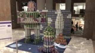 Annual charity design competition featuring canned food stuctures on display