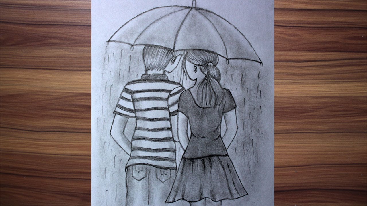 Boy Girl Pencil Sketch Drawing Tutorial How To Draw Couple With Umbrella Youtube