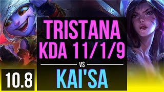 TRISTANA & Janna vs KAI'SA & Pyke (ADC) | KDA 11/1/9, 900+ games, Legendary | KR Master | v10.8