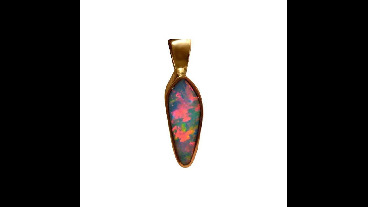 Red Inlay Opal Pendant 18k Yellow Gold | FlashOpal
