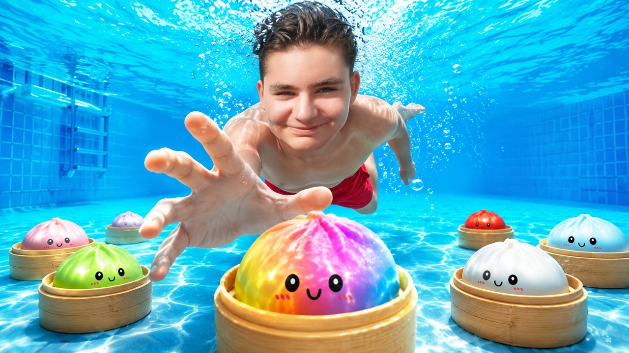 CHASSE aux Mystery DUMPLINGS dans la PISCINE !