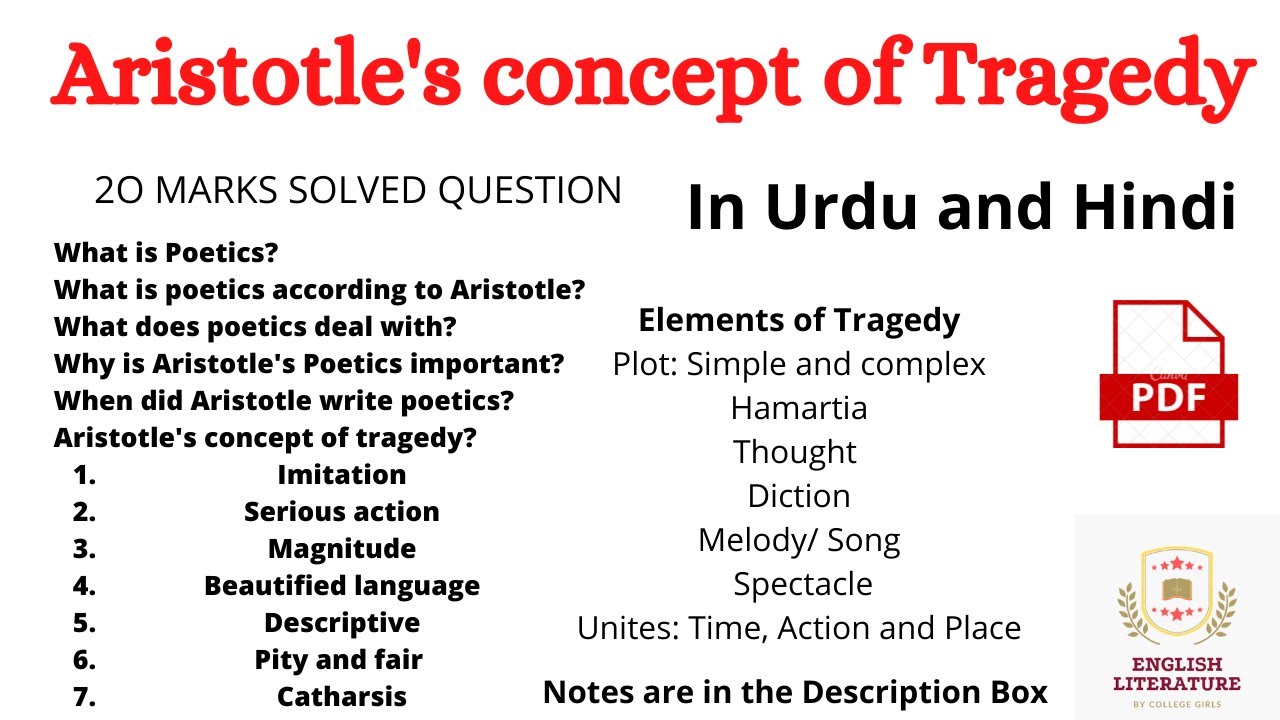 Aristotles Poetics Concept of Tragedy , Aristotle's Poetics in Hindi | with Notes PDF.