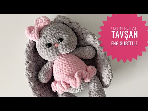 Kadife ipten kolay Tavşan yapımı💕2/2 Eng Subtitle (body,dress,head,gövde,etek,kafa) #crochetbunny