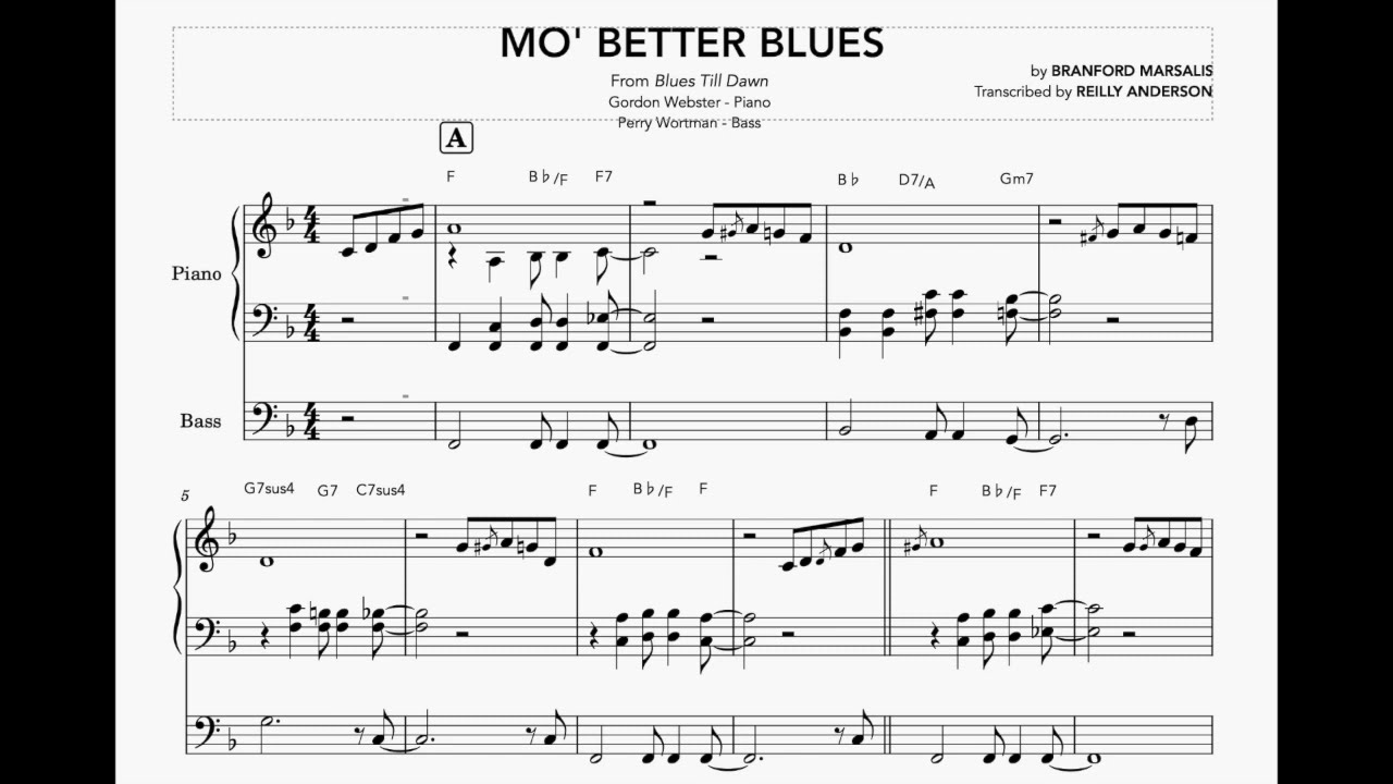 Mo' Better Blues Piano and Bass Transcription (Gordon Webster)