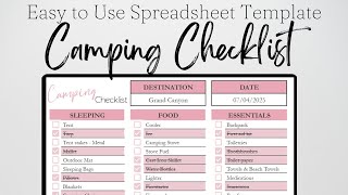 Camping Checklist Template for Beginners and Families Google Sheet - Editable Printable Spreadsheet