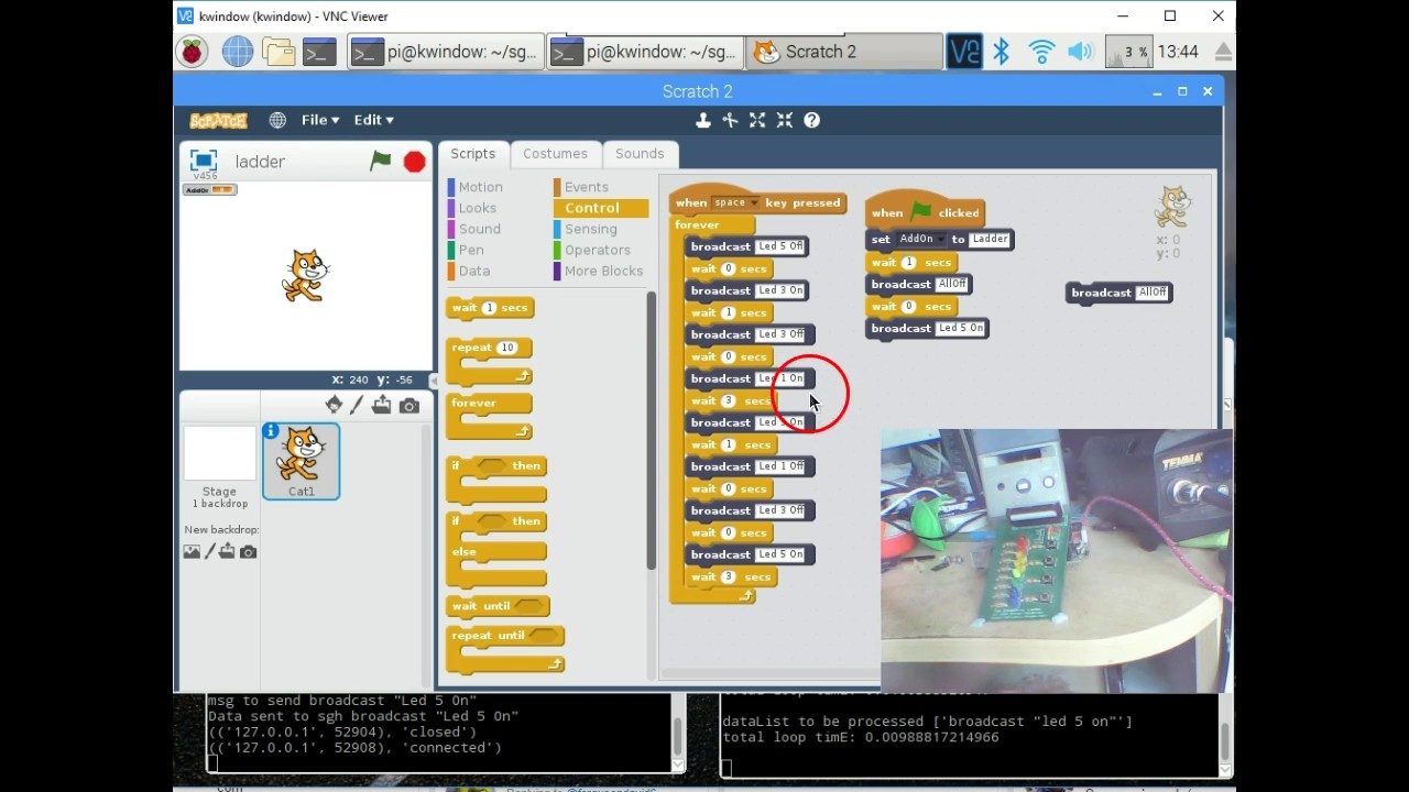 Scratch2 on Pi talking to ScratchGPIO